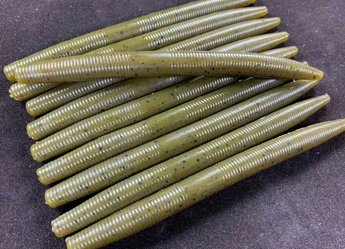 5" stick worm - Green Pumpkin (10 Pack) Great for ponds, lakes and rivers